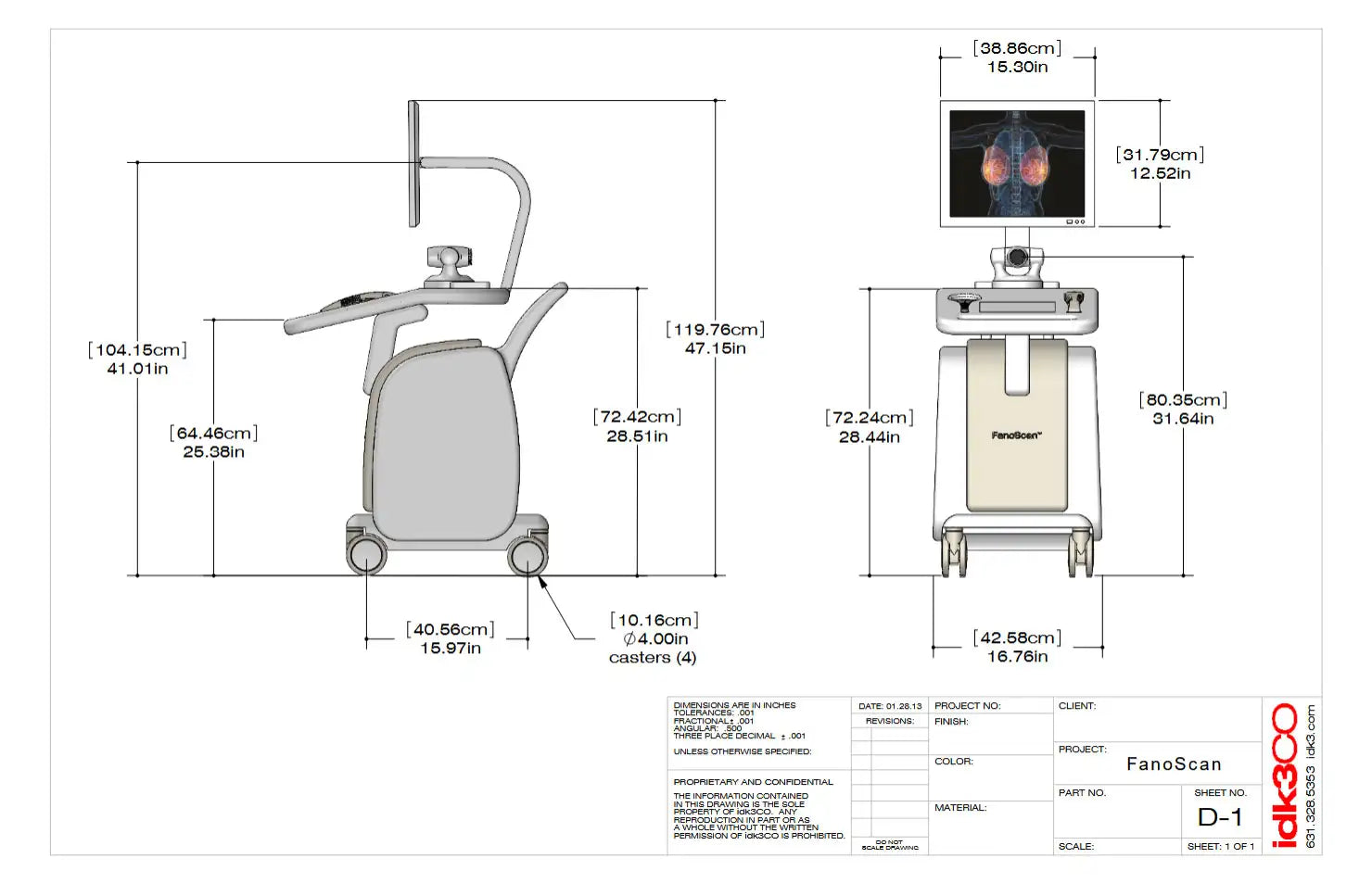 Technical CAD drawing of a medical device with dimensions and specifications.
