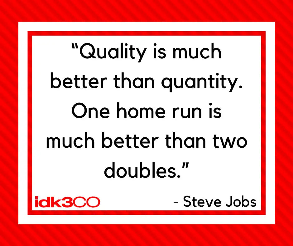 Quote by Steve Jobs on a red background with 'idk3co' branding.