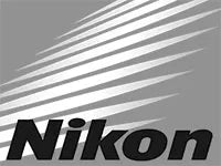 Nikon logo with a stylized design in black and white.