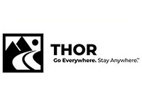 Thor logo with mountain and road design on a white background